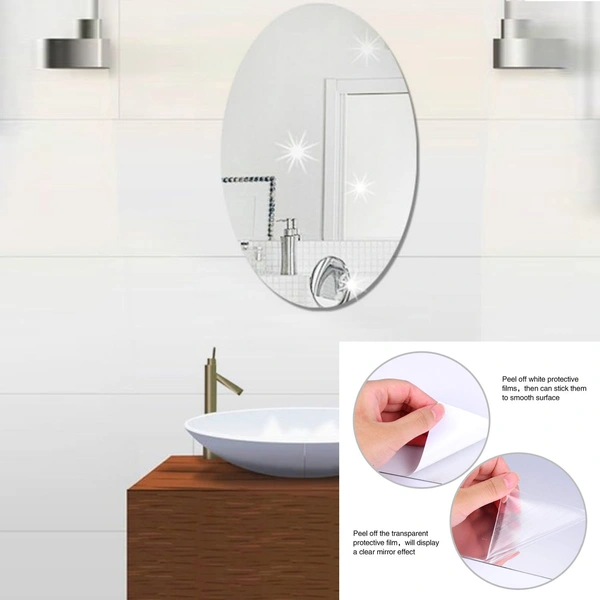 Oval Shape 3D Mirror Sticker Set of 2 for Home & Office