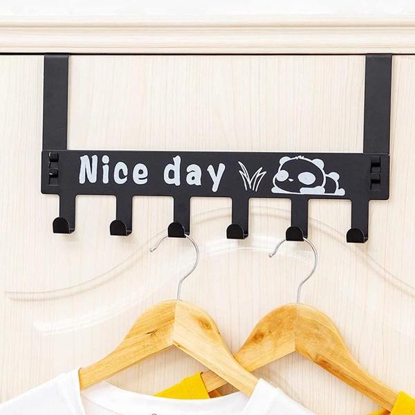 Panda Over Door Hook Rack - 6 Heavy-Duty Carbon Steel Hooks