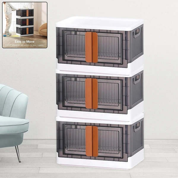 Plastic Folding Wardrobe Storage Organizer with Wheels - 3 Layer