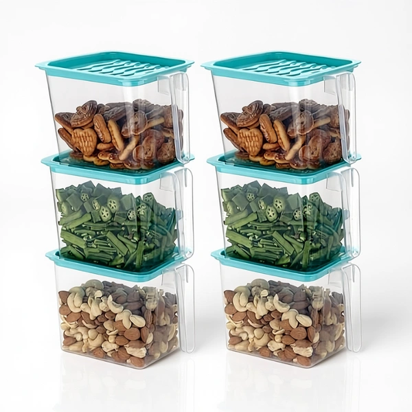 Plastic Fridge Storage Containers with Handle – Airtight Refrigerator Jars (1000 ml-Pack of 6 PCs)