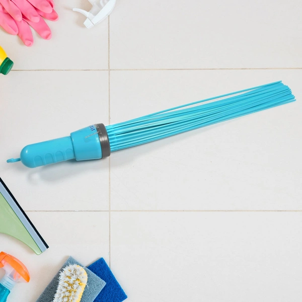 Plastic Stick Broom with 44 Flexible Bristles for Tiles & Floors