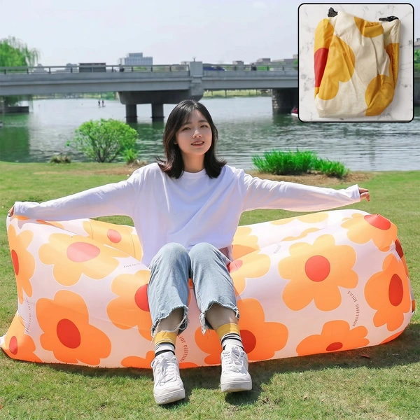 Portable Inflatable Flower Print Air Lounger Sofa for Outdoors