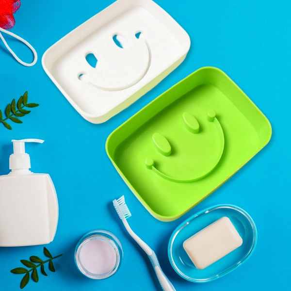 Portable Travel Soap Dish Box with Cute Smiley Face - Durable Plastic