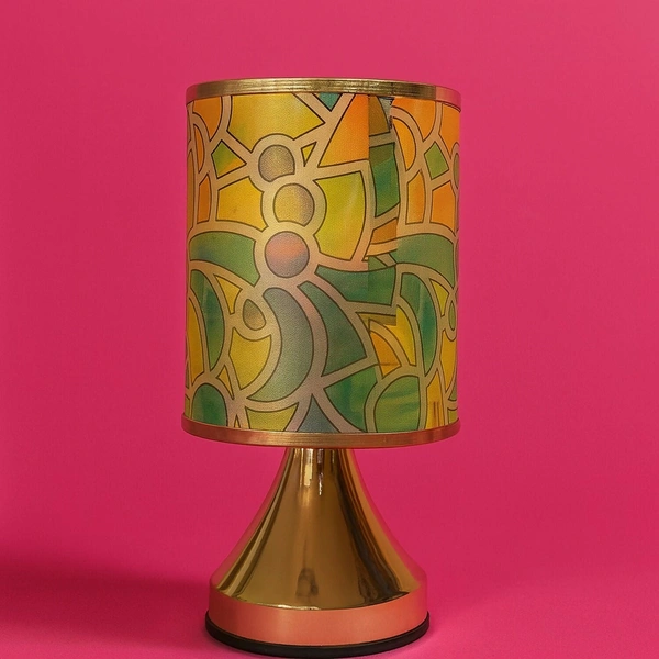 Premium Designer Printed LED Table Lamp for Home Décor | Artistic Pattern Fabric Shade with Golden Base | Soft Ambient Night Lamp for Bedroom, Living Room, Study & Gifting | Energy Efficient Warm Light