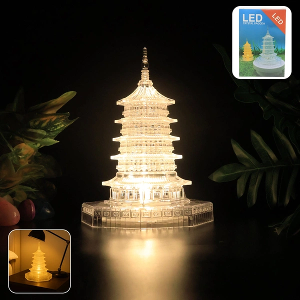 Premium LED Crystal Pagoda Decorative Light – Battery Operated Lamp
