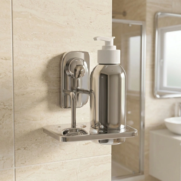 Premium Stailnless Steel Wall Mounted Liquid Soap Dispenser Holder with Storage Tray for Bathroom & Kitchen Use