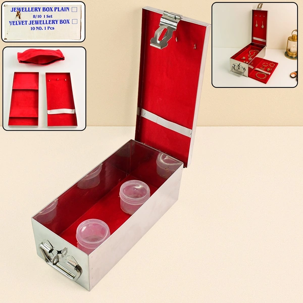 Premium Stainless Steel Velvet Lined Jewellery Storage Box with Lock
