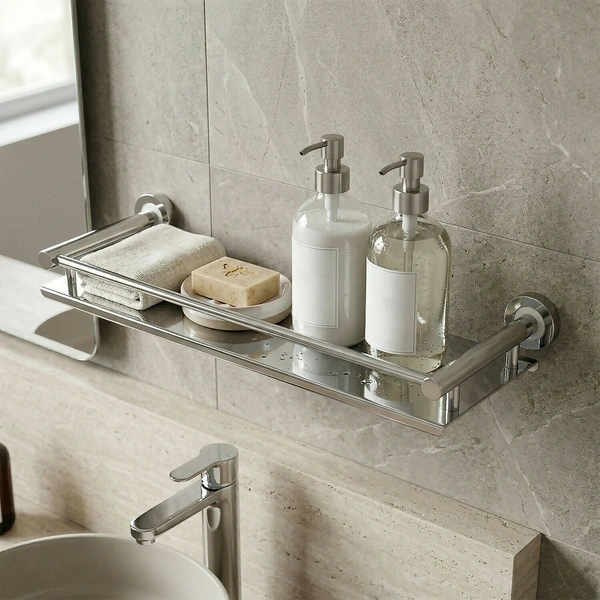 Premium Stainless Steel Wall Mounted Bathroom Shelf Rack Organizer