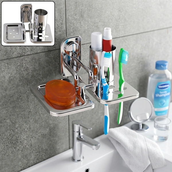 Premium Stainless Steel Wall Mounted Toothbrush Holder with Soap Dish
