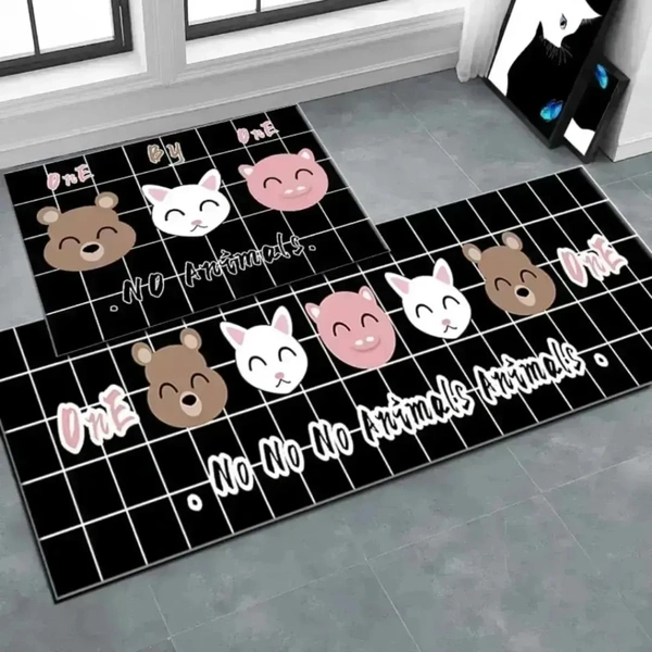 Printed Anti Slip Floor Mat Set (2 Pc, Mix Design & Size)
