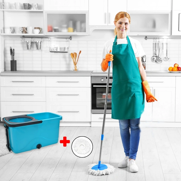 Quick Spin Mop with Large Bucket & Easy Wheels