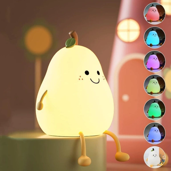 Rechargeable Pear Silicone Night Lamp - Multi-Color LED & Touch Control
