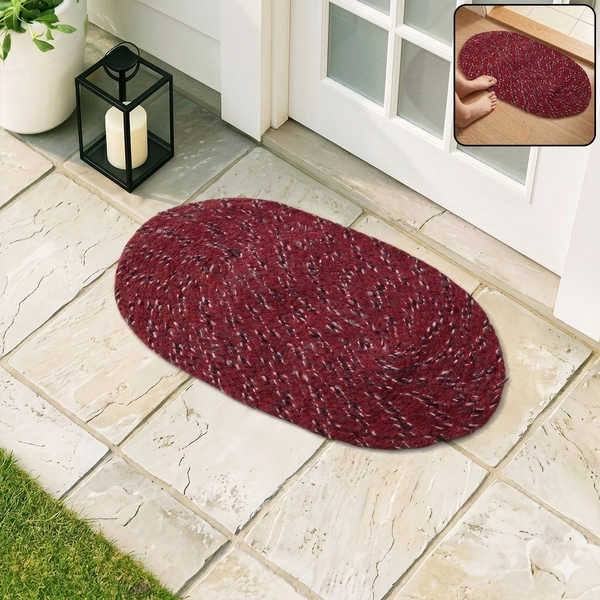 Red Oval Non-Slip Floor Mat - 50x30 cm, Durable & Soft