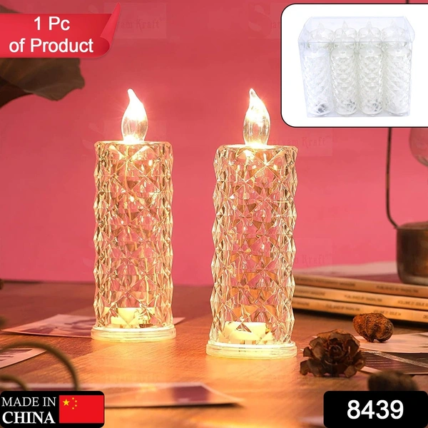 Rose Candles LED Flameless and Smokeless Decorative Acrylic Transparent Candles Led Tea Light Candle Perfect for Gifting, Home, Diwali, Christmas, Crystal Candle Lights, Diwali (1 Pc) (MOQ :- 12 pc )