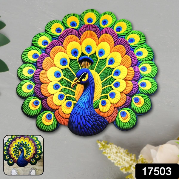 Round Peacock Design Anti-Slip Floor Mat - Velvet Touch