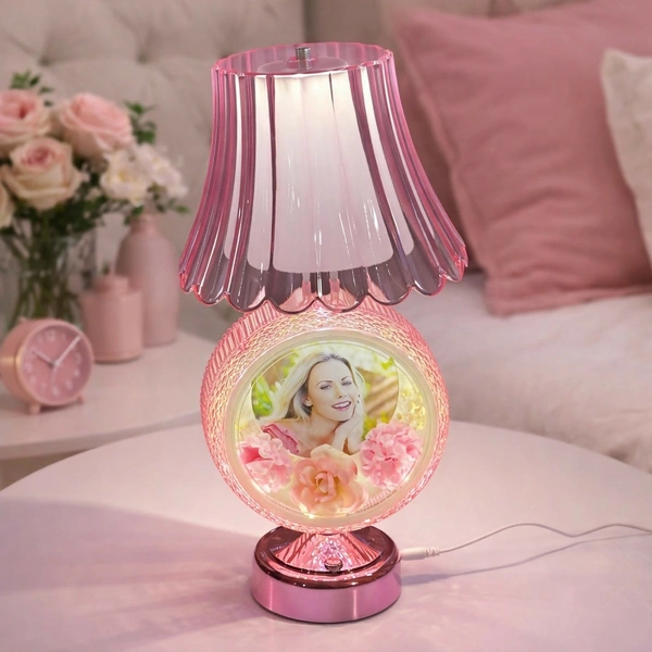Round Photo Table Lamp with Decorative Shade for Bedroom & Gift