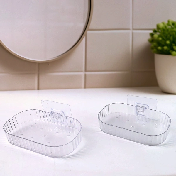 Self Adhesive Transparent Wall Mounted Soap Dish Holder - 2 Pc