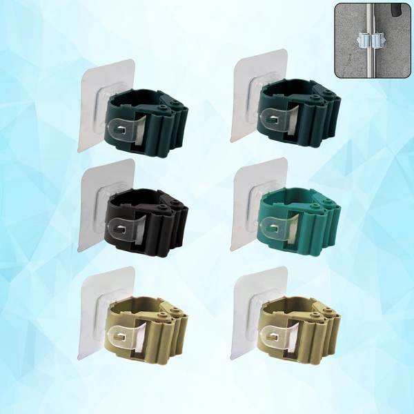 Self-Adhesive Mop & Broom Holder Clips - 6 Pack