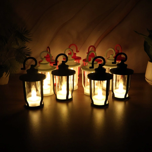 Set of 12 Decorative Lantern Shaped Flameless LED Candles with Hooks