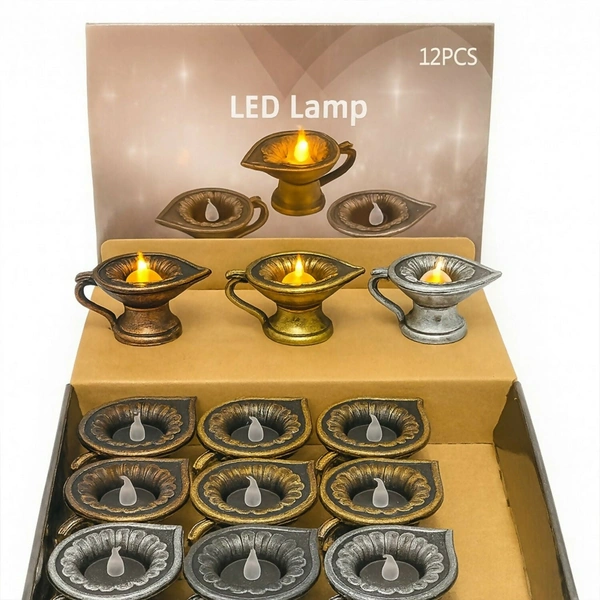 Set of 12 Vintage LED Diya Lamps – Flameless & Reusable
