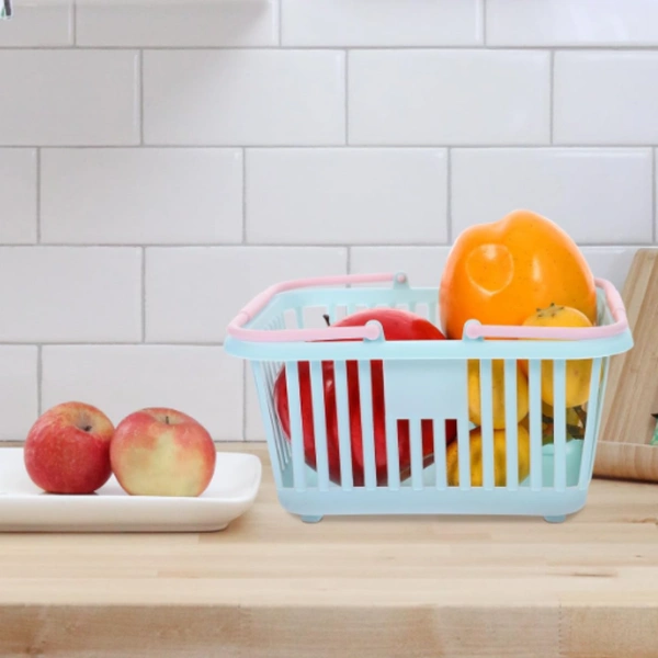 Small Mini Plastic Shopping Basket with Handles – Rectangular Grocery Storage Basket, Open Top Utility Organizer (Pack of 1)