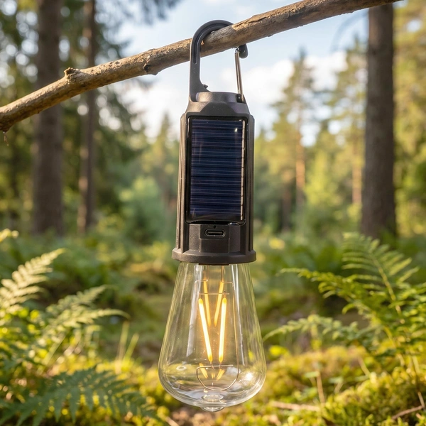 Solar & Type-C Rechargeable Camping Lamp - Warm LED Light with Hook
