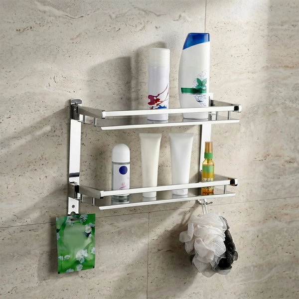 Stainless Steel 2-Layer Wall Mounted Bathroom Rack & Shelf