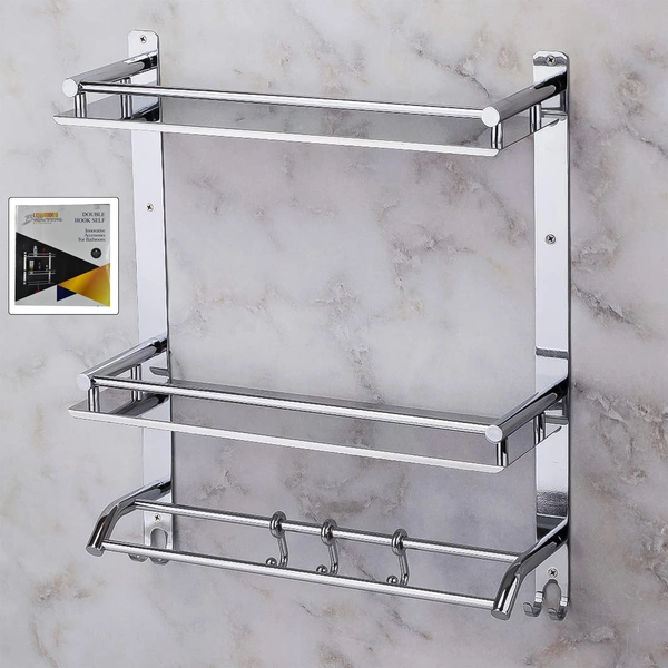 Stainless Steel 2-Tier Wall-Mount Shelf with Towel Bar