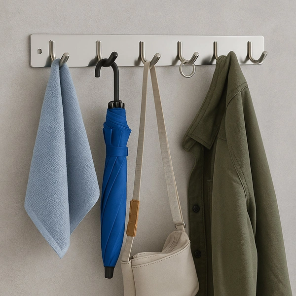 Stainless Steel 6-Hook Wall Mounted Coat Rack - 32x3 cm