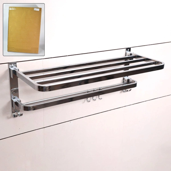Stainless Steel Folding Towel Stand - 24 Inch Chrome Bathroom Rack