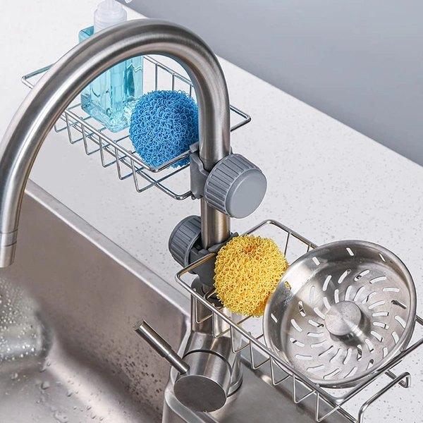 Stainless Steel Soap & Sponge Holder Sink Caddy Organizer (1 Pc)