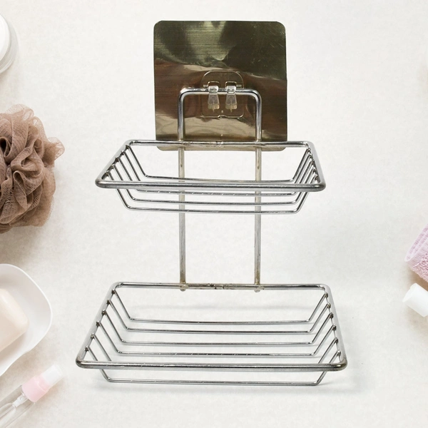 Stainless Steel Wall Mounted Soap Dish with Hooks for Kitchen & Bath