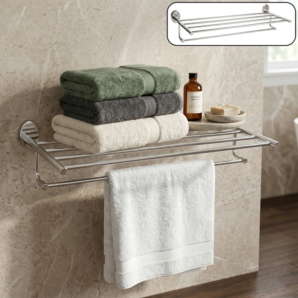 Stainless Steel Wall-Mounted Towel Rack with Multi-Functional Bars for Efficient Bathroom Storage