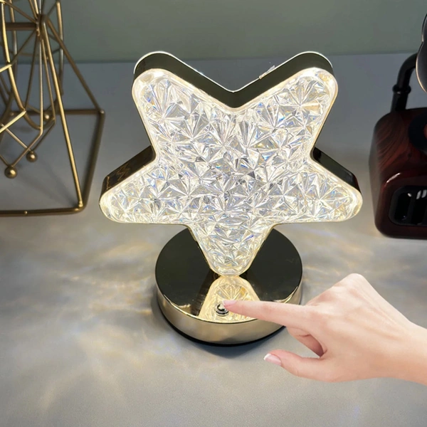 Star Crystal Diamond Touch Lamp – USB Rechargeable, Dimmable LED