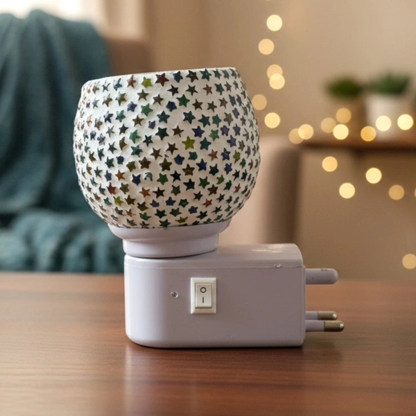 Star Pattern Mosaic Glass Plug-In Night Lamp with On/Off Switch
