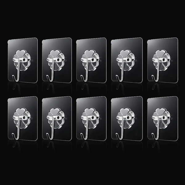 Strong Transparent Adhesive Wall Hooks – 10 Pc Set for Home & Kitchen