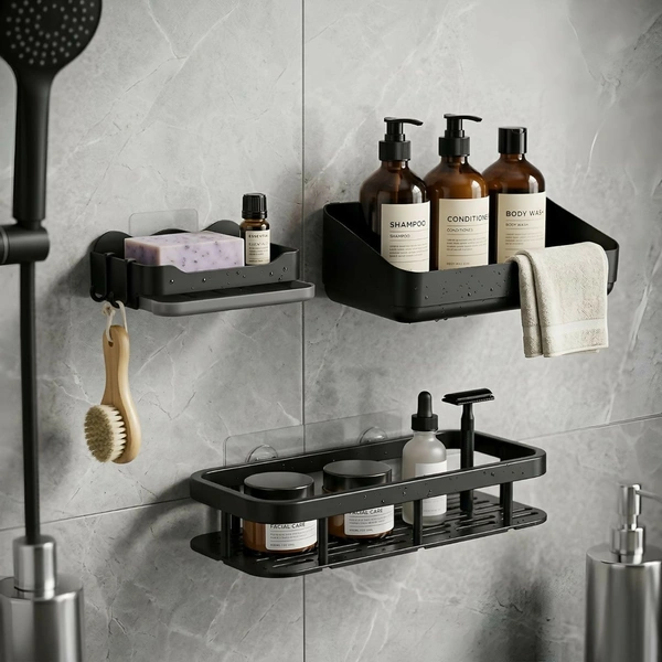 Wall Mounted Bathroom Storage Rack Set of 3 - Multi Shelf Organizer