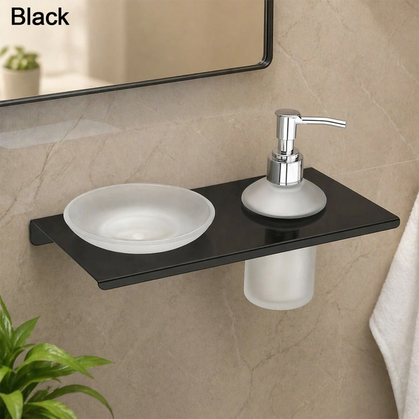 Wall Mounted Soap Dish with Liquid Dispenser Holder Shelf Bathroom Organizer Rack