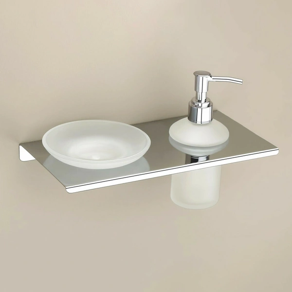 Wall Mounted Soap Dish with Liquid Dispenser Holder Shelf Bathroom Organizer Rack