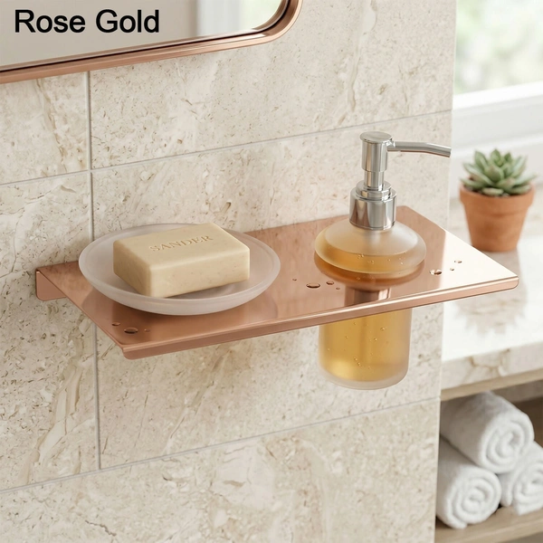 Wall Mounted Soap Dish with Liquid Dispenser Holder Shelf Bathroom Organizer Rack