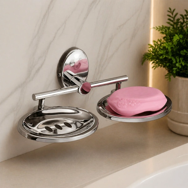 Wall Mounted Stainless Steel Double Soap Dish Holder Bathroom Soap Tray Stand
