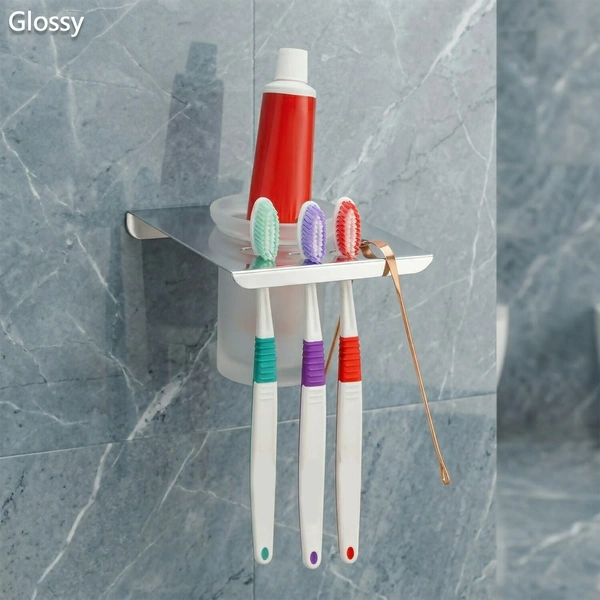Wall Mounted Toothbrush Holder with Tumbler & Multi Slot Stand Bathroom Organizer
