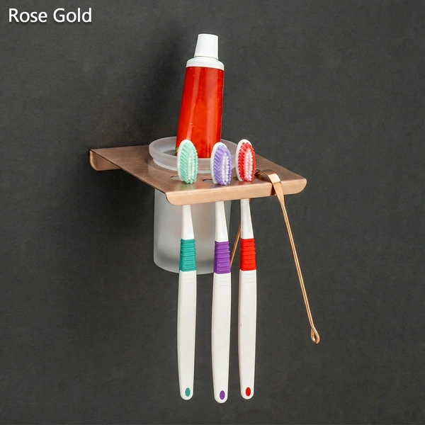 Wall Mounted Toothbrush Holder with Tumbler & Multi Slot Stand Bathroom Organizer