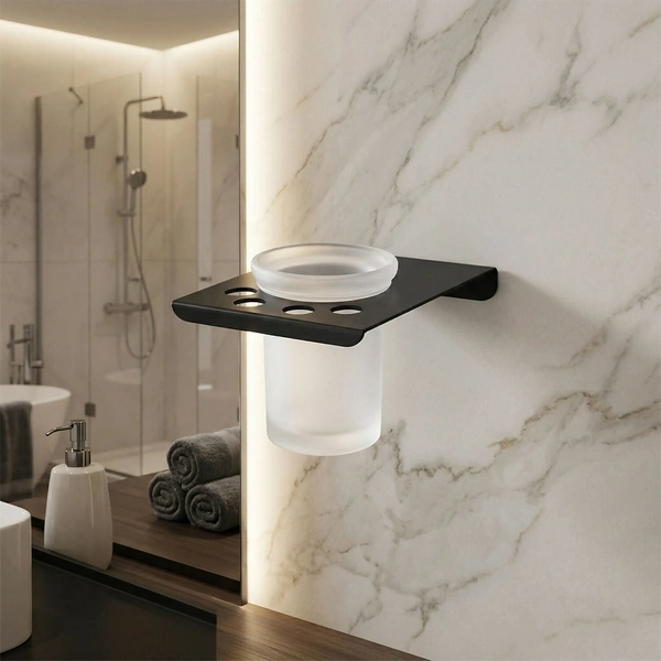 Wall Mounted Toothbrush Holder with Tumbler & Multi Slot Stand Bathroom Organizer