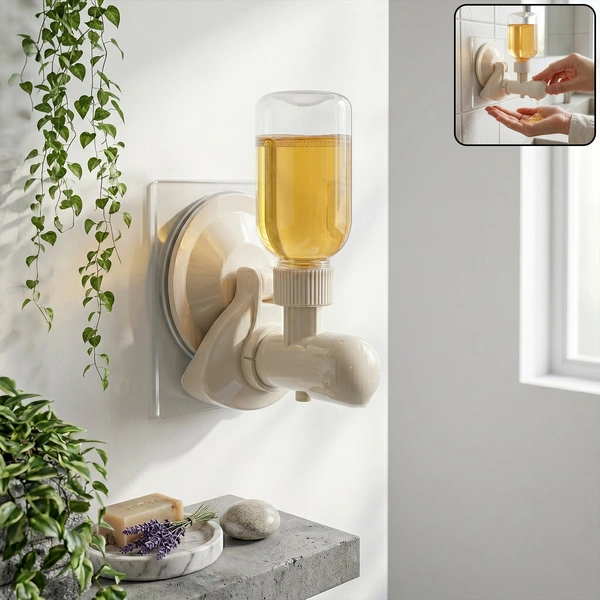 Wall-Mount Liquid Soap Dispenser with Suction Cup - White Plastic