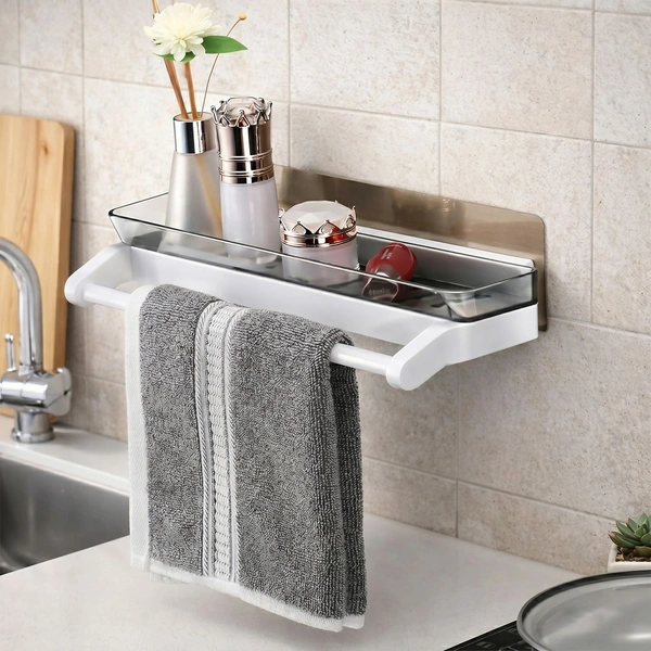 Wall-Mounted Bathroom Shelf with Towel Holder Rack