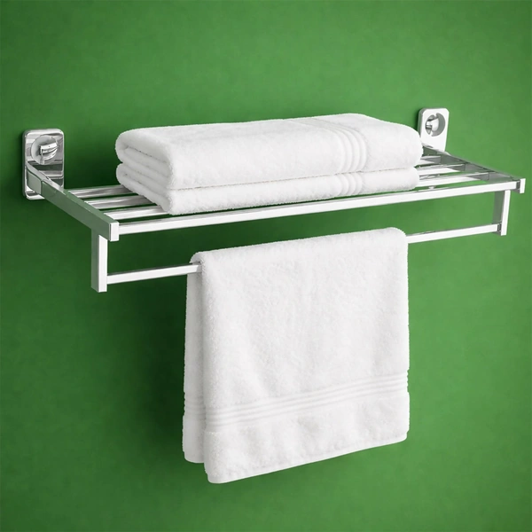 Wall-Mounted Chrome Towel Rack with Shelf for Bathroom