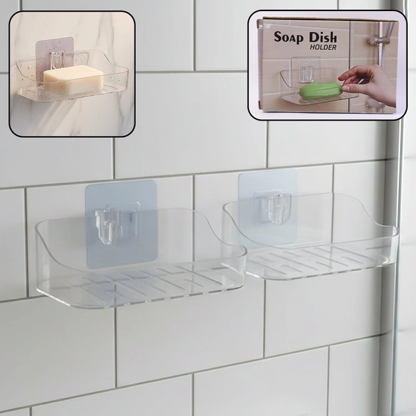 Wall-Mounted Transparent Soap Dish Holder Set - 2 Pcs
