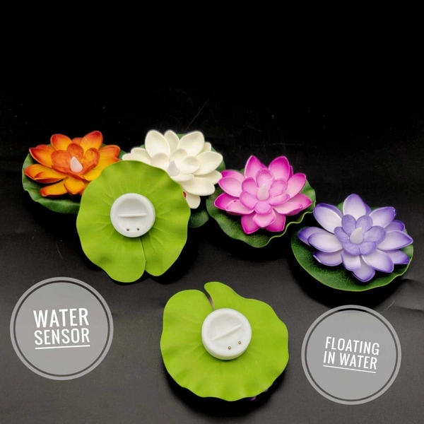 Water Floating Smokeless Candles & Lotus Flowers Sensor Led TeaLight (Pack of 6)