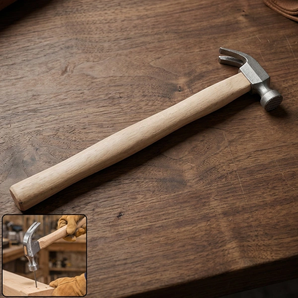 Wooden Handle Claw Hammer with Heavy Duty Steel Head (1 Pc)